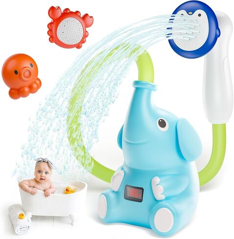 Hemrly Baby Bath ، عرض درجة حرارة الماء المدفوعة ، ألعاب الحمام للرضع من 6 إلى 12 شهرًا مع ثلاثة رؤوس دش ، رأس دش الطفل للحمام IPX7 ، هدية طفل للبنات والفتيان - أوتوماتيكي in Kuwait