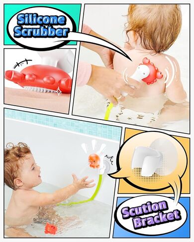 Hemrly Baby Bath ، عرض درجة حرارة الماء المدفوعة ، ألعاب الحمام للرضع من 6 إلى 12 شهرًا مع ثلاثة رؤوس دش ، رأس دش الطفل للحمام IPX7 ، هدية طفل للبنات والفتيان - أوتوماتيكي in Kuwait