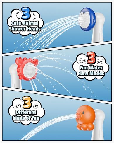 Hemrly Baby Bath ، عرض درجة حرارة الماء المدفوعة ، ألعاب الحمام للرضع من 6 إلى 12 شهرًا مع ثلاثة رؤوس دش ، رأس دش الطفل للحمام IPX7 ، هدية طفل للبنات والفتيان - أوتوماتيكي in Kuwait