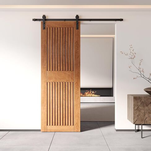 Homacer 40 in. x 84 in. Vertical Stripe Design Early American Finished & Unassembled Pine Wood Barn Door (Interior Use Only) in Saudi Arabia