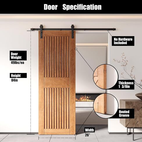 Homacer 40 in. x 84 in. Vertical Stripe Design Early American Finished & Unassembled Pine Wood Barn Door (Interior Use Only) in Saudi Arabia