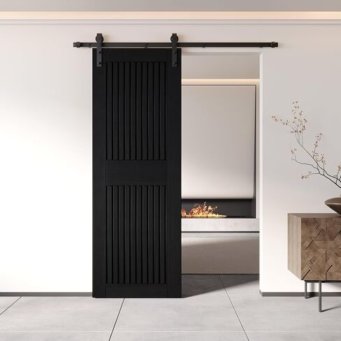 Homacer 48 in. x 84 in. تصميم الشريط العمودي الأسود النهائي والباين من خشب الصنوبر (الاستخدام الداخلي فقط) in Saudi Arabia