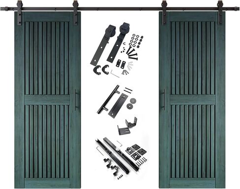 Homacer Royal Pine 48 in. x 80 in. Vertical Stripe Design Two Barn Door with Non-Bypass Installation Hardware Kit, 18ft Track, Interior use only in Saudi Arabia