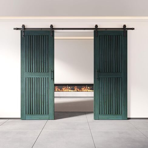 Homacer Royal Pine 48 in. x 80 in. Vertical Stripe Design Two Barn Door with Non-Bypass Installation Hardware Kit, 18ft Track, Interior use only in Saudi Arabia