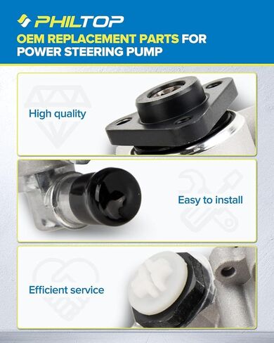 PHILTOP 96-8740 Power Steering Pump Direct Fits H2 6.2L, Yukon, Sierra 1500, C2500 Suburban, Tahoe, Silverado 1500, Escalade, Power Steering Asist 15076612, 15234826, 15909824, 20756714 in Kuwait