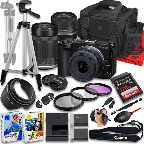 الكاميرا Canon EOS R50 V بدون مرآة مع RF-S 18-45 مم f/4.5-6.3 هي STM و 55-210 مم f/5-7.1 هي عدسة STM + 128 جيجابايت ذاكرة + بطارية إضافية + حالة كاميرا + ترايبود + أكثر (حزمة 22pc) (متجددة) in Saudi Arabia