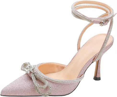 Joeupin Women's Rhinestone Bow High High Cheels Sparkly Wedding Sexy Stiletto Switch strap Pumps Bridal Trandals Heeled Sandals in Kuwait