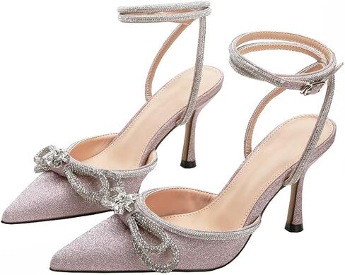 Joeupin Women's Rhinestone Bow High High Cheels Sparkly Wedding Sexy Stiletto Switch strap Pumps Bridal Trandals Heeled Sandals in Kuwait