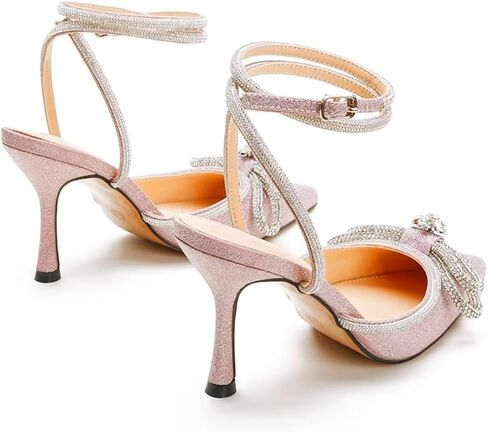 Joeupin Women's Rhinestone Bow High High Cheels Sparkly Wedding Sexy Stiletto Switch strap Pumps Bridal Trandals Heeled Sandals in Kuwait