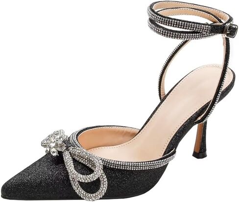 Joeupin Women's Rhinestone Bow High High Cheels Sparkly Wedding Sexy Stiletto Switch strap Pumps Bridal Trandals Heeled Sandals in Kuwait