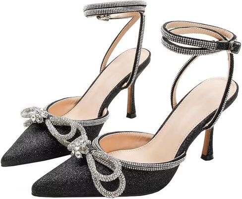 Joeupin Women's Rhinestone Bow High High Cheels Sparkly Wedding Sexy Stiletto Switch strap Pumps Bridal Trandals Heeled Sandals in Kuwait