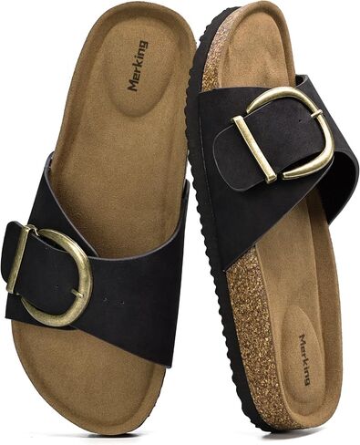 Merving Women Women Cork Pooted Sandal Buckle Beach Beach Slides Open Open Slides in Kuwait