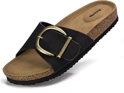 Merving Women Women Cork Pooted Sandal Buckle Beach Beach Slides Open Open Slides in Kuwait