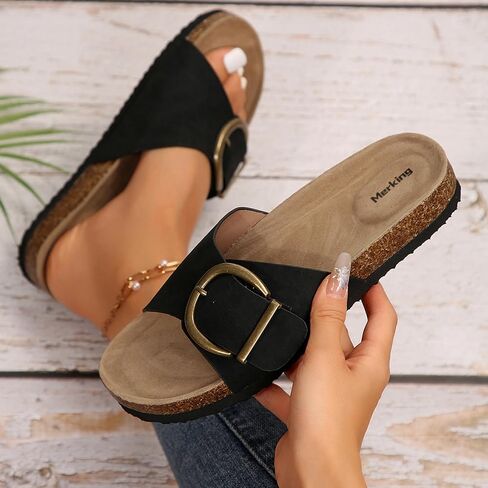 Merving Women Women Cork Pooted Sandal Buckle Beach Beach Slides Open Open Slides in Kuwait