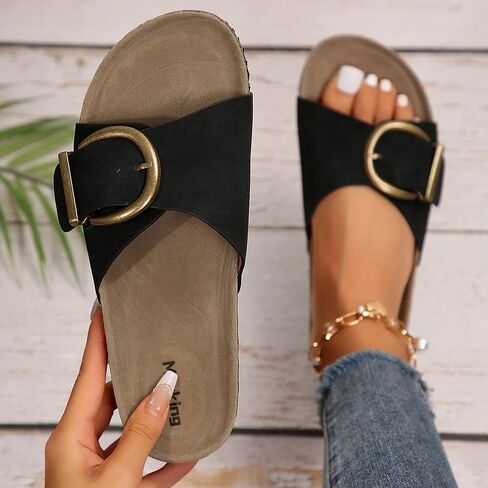 Merving Women Women Cork Pooted Sandal Buckle Beach Beach Slides Open Open Slides in Kuwait