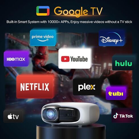 [Google TV Licensed&Voice Control] Projector, Outdoor Smart 1080P Projector with WiFi and Bluetooth, Auto Focus & Keystone, Movie Video Projector, Home Cinema Mini Portable Proyector for iOS/Android in Saudi Arabia