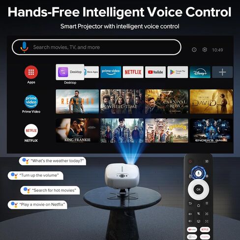 [Google TV Licensed&Voice Control] Projector, Outdoor Smart 1080P Projector with WiFi and Bluetooth, Auto Focus & Keystone, Movie Video Projector, Home Cinema Mini Portable Proyector for iOS/Android in Saudi Arabia