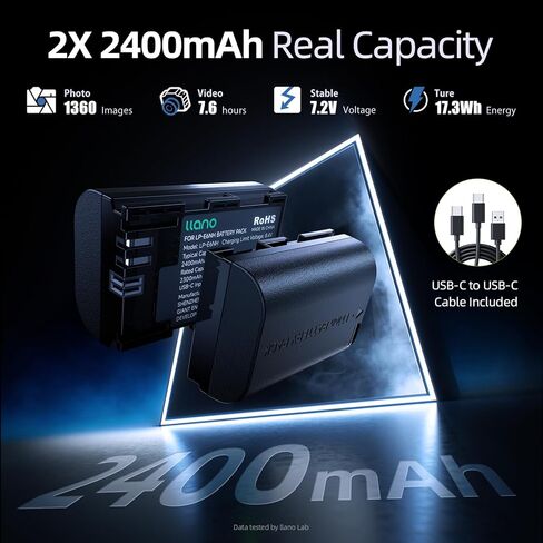 llano 2400mAh LP-E6P LP-E6NH Battery with USB-C & 20W Battery Charger Set in Saudi Arabia