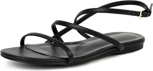 Strappy Flat Sandals for Women Round Open Toe Beaded Flats Ankle Strap Summer Beach Casual Dress Sandal Shoes in Kuwait