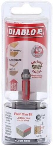 Diablo Carbide Flush Trim Router Bit - Cuts Hardwood, Softwood, Plywood, Composite Materials - 3/8" Dia, Tico Carbide, Anti-Buildup Coating, Pattern Routing - DR42102 in Saudi Arabia