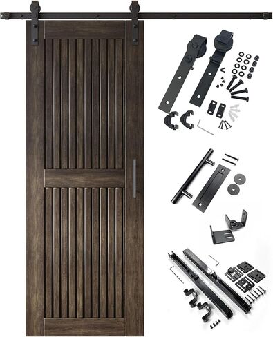 Homacer Ebony 36 in. x 80 in. Vertical Stripe Design Barn Door with Non-Bypass Installation Hardware Kit, 6.6ft Track, Interior use only in Saudi Arabia
