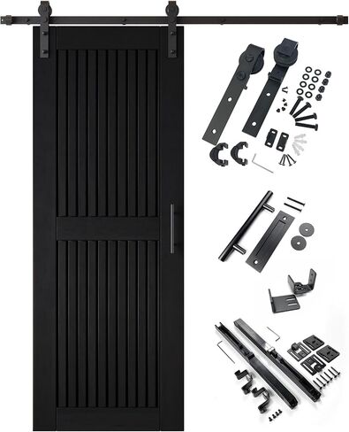 Homacer Black 48 in. x 80 in. Vertical Stripe Design Barn Door with Non-Bypass Installation Hardware Kit, 9ft Track, Interior use only in Saudi Arabia