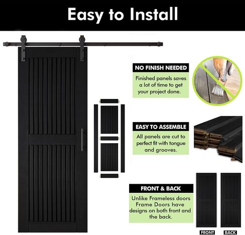 Homacer Black 48 in. x 80 in. Vertical Stripe Design Barn Door with Non-Bypass Installation Hardware Kit, 9ft Track, Interior use only in Saudi Arabia