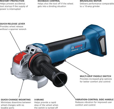 Bosch GWX18V-10PN-RT 18V Brushless Lithium-Ion 4-1/2 - 5 in. Cordless X-LOCK Angle Grinder with No Lock-On Paddle Switch (Tool Only) (Renewed) in Saudi Arabia