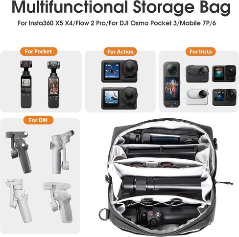 Carrying Bag Pouch Backpack Travel Large Soft Case Organizer Multilayer Storage For DJI Osmo Mobile 7/7P for Insta 360 X5 X4 Go Ultra For Gopro hero 13 12 11 10 Accessories with Shoulder Strap in Saudi Arabia
