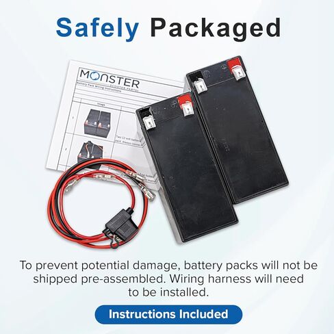 AlveyTech 24 Volt Battery Pack for Razor MX350 Dirt Rocket Bike (9 Ah, Versions 33+) - Set of Two (12V Each) SLA Batteries with Wiring Harness - Razor MX350 Version 33 and up AGM Battery Replacement in Kuwait