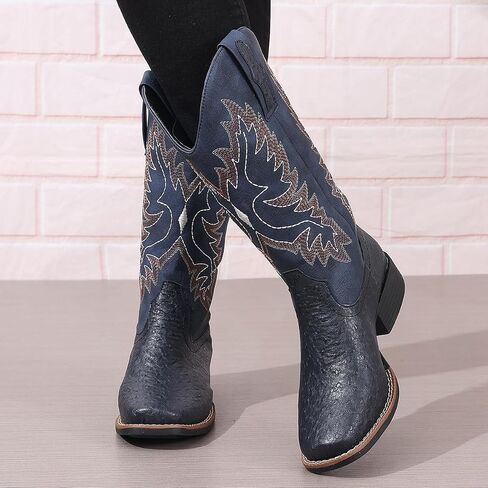 أحذية رعاة البقر الغربية للنساء منتصف العجل Cowgirl Boot Snip Toe كعب مكتنزة in Kuwait
