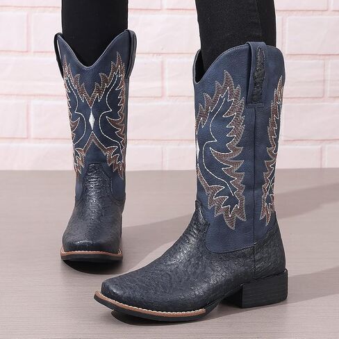 أحذية رعاة البقر الغربية للنساء منتصف العجل Cowgirl Boot Snip Toe كعب مكتنزة in Kuwait
