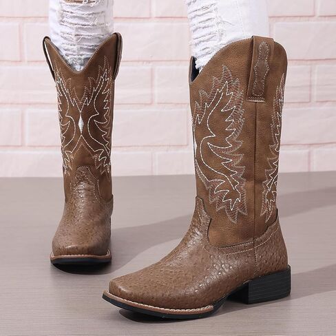 أحذية رعاة البقر الغربية للنساء منتصف العجل Cowgirl Boot Snip Toe كعب مكتنزة in Kuwait
