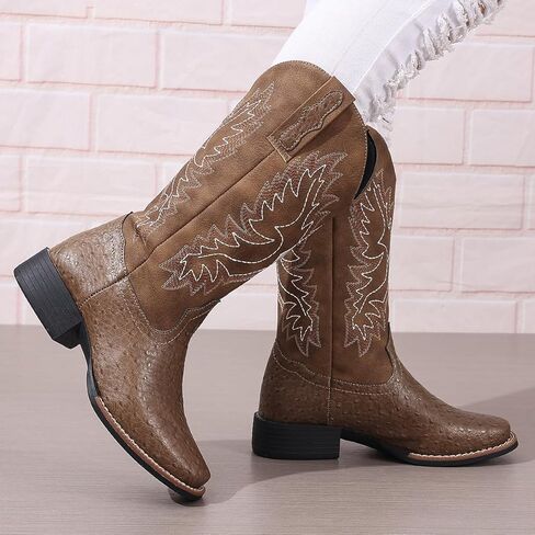 أحذية رعاة البقر الغربية للنساء منتصف العجل Cowgirl Boot Snip Toe كعب مكتنزة in Kuwait