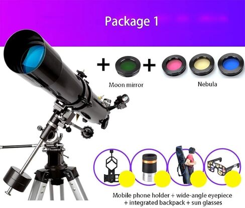 Telescope with 90° Erect Prism Telescope for Beginners Portable 80mm Caliber 900mm Focal Length Refractor Telescope with Tripod and Carry Bag (Color : Package 4) (Package 3) in Saudi Arabia