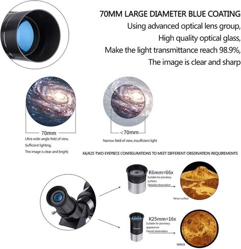 High Power HD National Geographic Astronomical Telescope HD Monoculars Portable 70MM Refractor for Beginners And Children Smart Phone Adapter with Adjustable Tripod Moon Filter Finder And Carrying Bag in Saudi Arabia