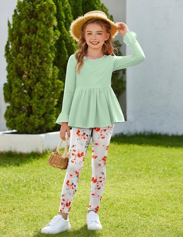 Arshiner Girls 2 Piece Clothing Set Floral Ruffle Hem Bell Sleeve Top and Leggings Fall Winter Outfits for 2-10 Years in Saudi Arabia