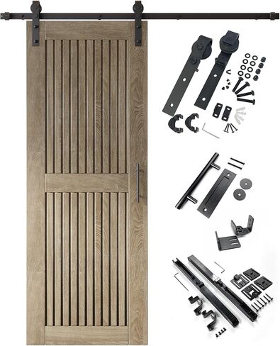 Homacer Classic Gray 50 in. x 80 in. Vertical Stripe Design Barn Door with Non-Bypass Installation Hardware Kit, 9ft Track, Interior use only in Saudi Arabia