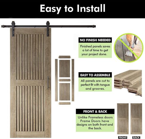 Homacer Classic Gray 50 in. x 80 in. Vertical Stripe Design Barn Door with Non-Bypass Installation Hardware Kit, 9ft Track, Interior use only in Saudi Arabia