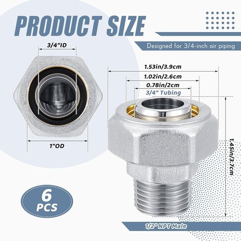 6 PCS 3/4 "تجهيزات أنابيب الهواء المساواة ، مطلي النحاس النحاسي ، 200psi ، تجهيزات أنابيب لخط الهواء المضغوط للمتجر مضغوط in Saudi Arabia