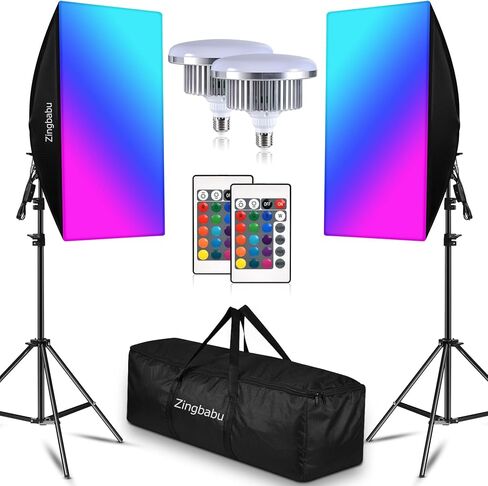 Softbox Lighting Kit, Zingbabu Photography Lighting Kit with 2X 20X28 inch Soft Box, 2X 150W 3200-6000K E27 RGB Led Bulb Studio Lighting for Video Recording in Saudi Arabia