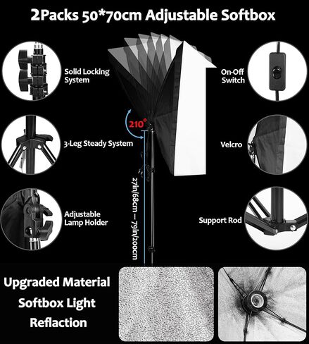 Softbox Lighting Kit, Zingbabu Photography Lighting Kit with 2X 20X28 inch Soft Box, 2X 150W 3200-6000K E27 RGB Led Bulb Studio Lighting for Video Recording in Saudi Arabia