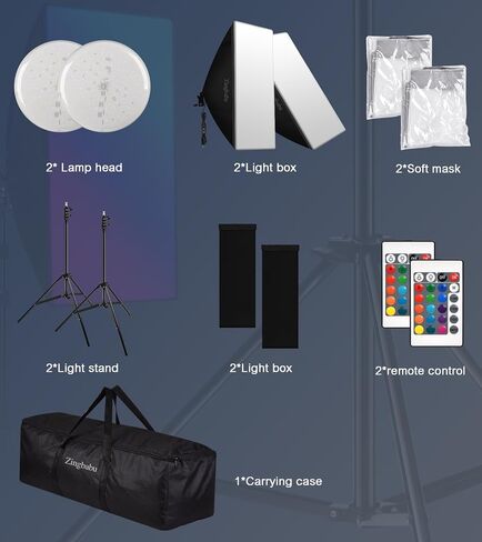 Softbox Lighting Kit, Zingbabu Photography Lighting Kit with 2X 20X28 inch Soft Box, 2X 150W 3200-6000K E27 RGB Led Bulb Studio Lighting for Video Recording in Saudi Arabia