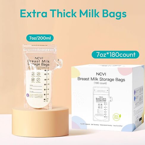 NCVI 4+7 oz Breastmilk Storage Bag Freezer for 0-3 Months, Breast Milk Feeding Bag with Temp-Sensing, Doubled-Sealed, Self Standing, Easy Pour Spout, BPA-Free, 4oz(70count)+7oz(30count) in Saudi Arabia