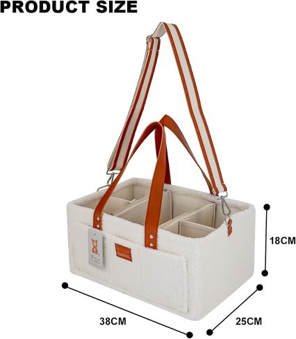 Momy & Me Teddy Velvet Baby Diaper Caddy – Portable Nursery Storage Basket & Car Organizer | Oatmeal Baby Diaper Bag Organizer with Leather Shoulder Strap | Baby Essentials | Baby Bag For Mom in Saudi Arabia
