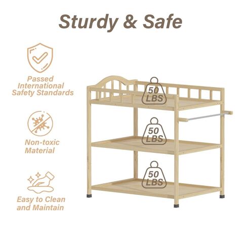 طاولة تغيير الأطفال مع أرفف التخزين ، خشب الصنوبر الخشب المحمولة حفاضات الحفاضات المتغيرة للرضع ، غرفة الأطفال ، غرفة نوم ، طبيعية in Kuwait