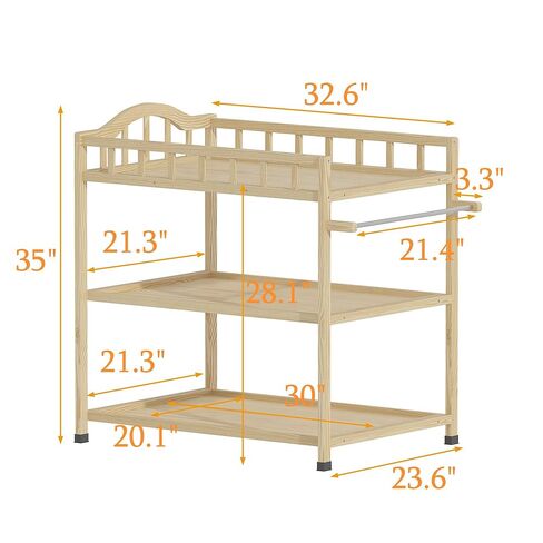 طاولة تغيير الأطفال مع أرفف التخزين ، خشب الصنوبر الخشب المحمولة حفاضات الحفاضات المتغيرة للرضع ، غرفة الأطفال ، غرفة نوم ، طبيعية in Kuwait
