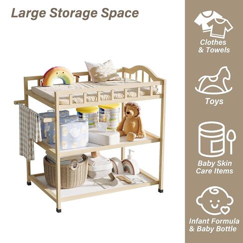 طاولة تغيير الأطفال مع أرفف التخزين ، خشب الصنوبر الخشب المحمولة حفاضات الحفاضات المتغيرة للرضع ، غرفة الأطفال ، غرفة نوم ، طبيعية in Kuwait