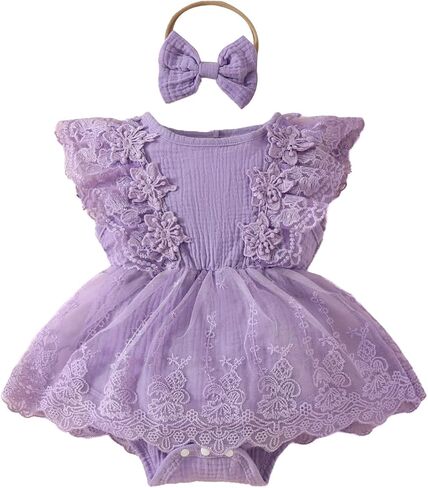 Baby Girl Clothes Sleeveless Lace Floral Romper Dress Newborn First Birthday Cake Smash Outfit in Saudi Arabia