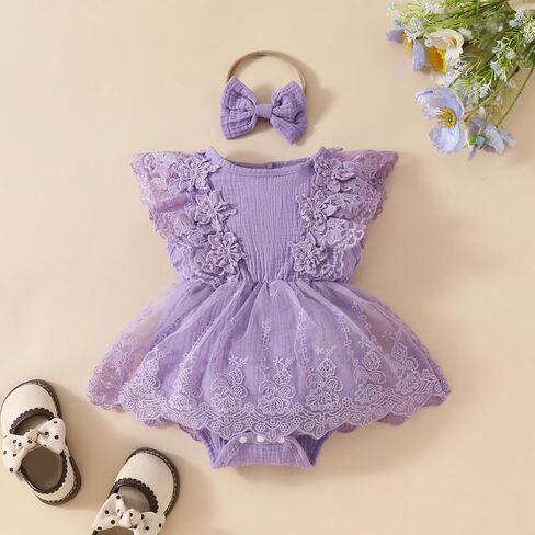 Baby Girl Clothes Sleeveless Lace Floral Romper Dress Newborn First Birthday Cake Smash Outfit in Saudi Arabia